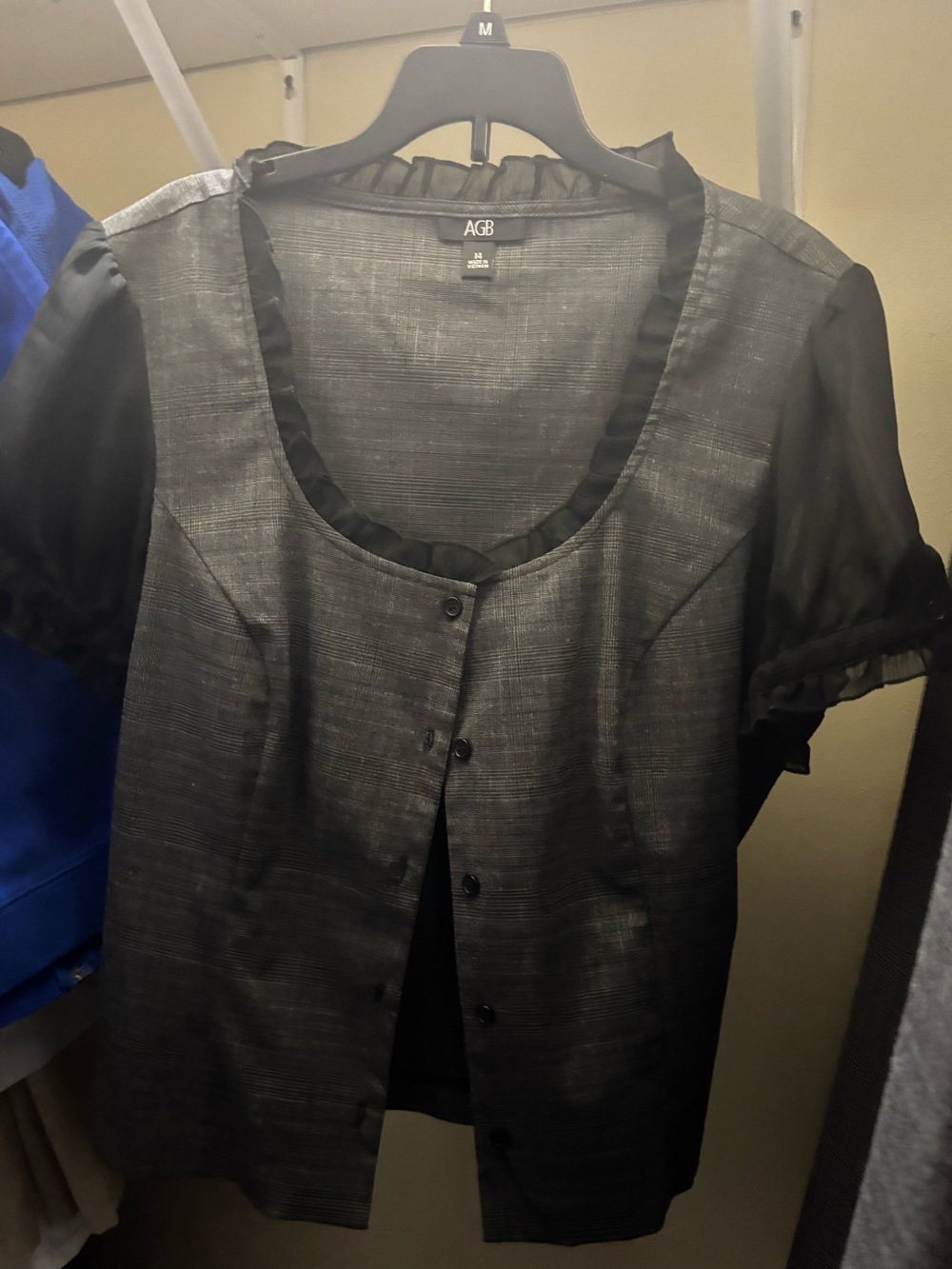 AGB Textured Black Blouse with Subtle Stripe Detail
